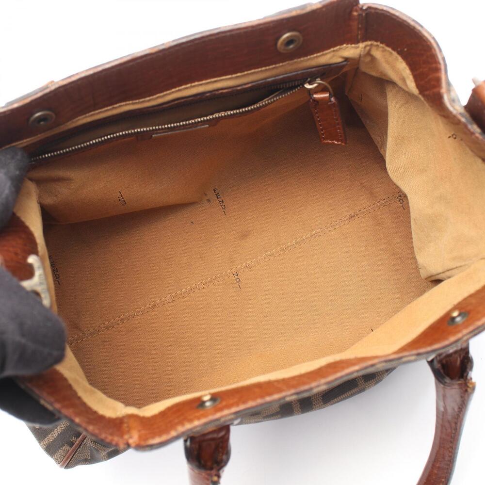Fendi Etnico Zucca Handbag Canvas Leather Brown Black - Picture 3 of 5
